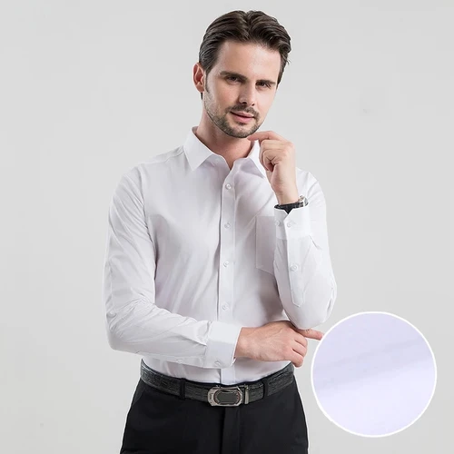 Imagen 2 del producto Vestido 100% de algodón de calidad para hombre, camisa de manga larga, camisa lisa de talla grande para hombre, camisa de oficina Social de negocios de ajuste Regular, blanco, azul, S-8XL