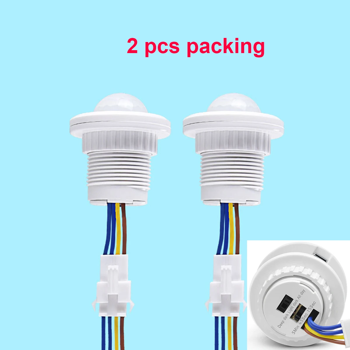 2PCS PIR Motion Sensor Detector Smart Switch Home Indoor Outdoor Infrared Light 110V 220V Time Delay Mode Adjust Lighting Switch