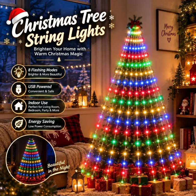 Christmas Tree String Lights 200/280/400LEDs Indoor Hanging Fairy Lamp Xmas Party Festival Living Room Bedroom Decoration Gift