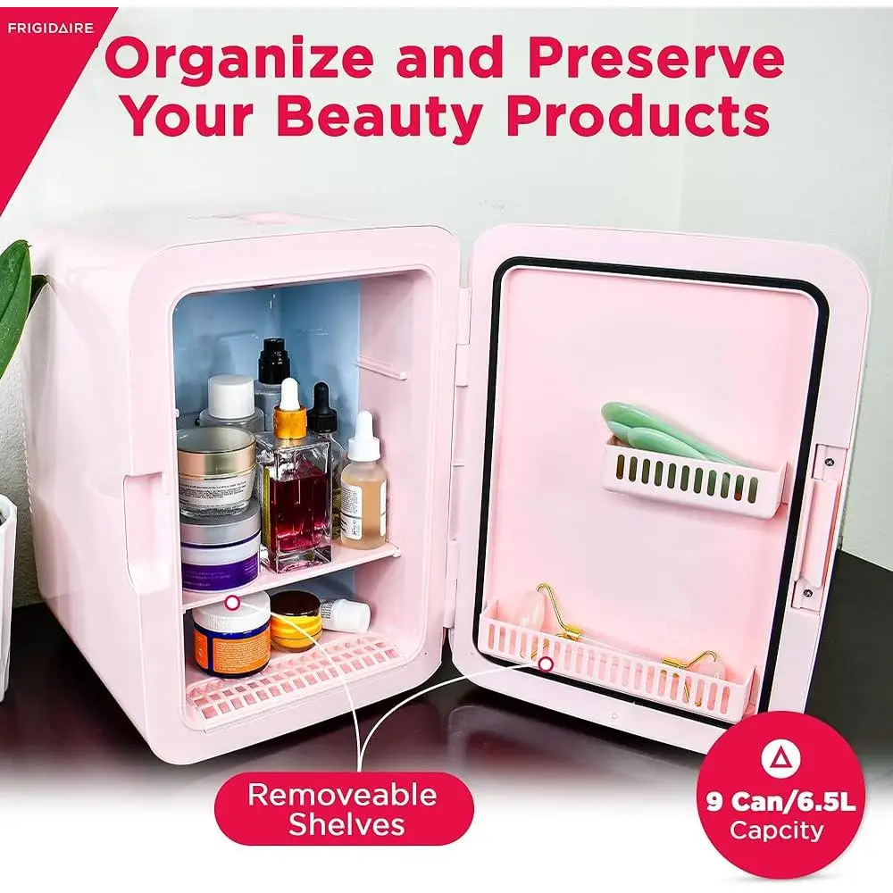 Mini refrigerador portátil con espejo LED, Enfriador Personal de 6,5 L, refrigeradores para el cuidado de la piel, 9 latas, refrigeración eléctrica compacta para viajes