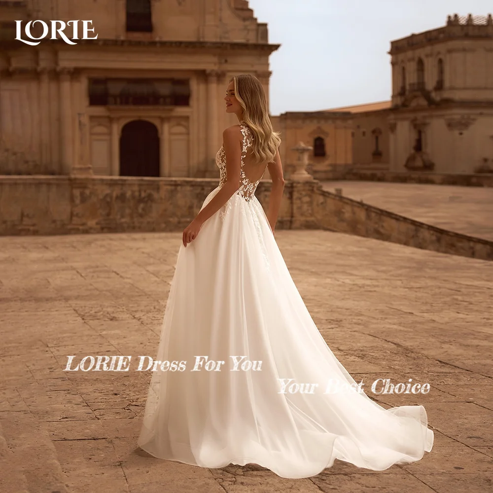LORIE Graceful High Neck Beach Wedding Dresses 3D Floral Appliqued Lace Bridal Gowns vestido de novia Plus size Customized 2025