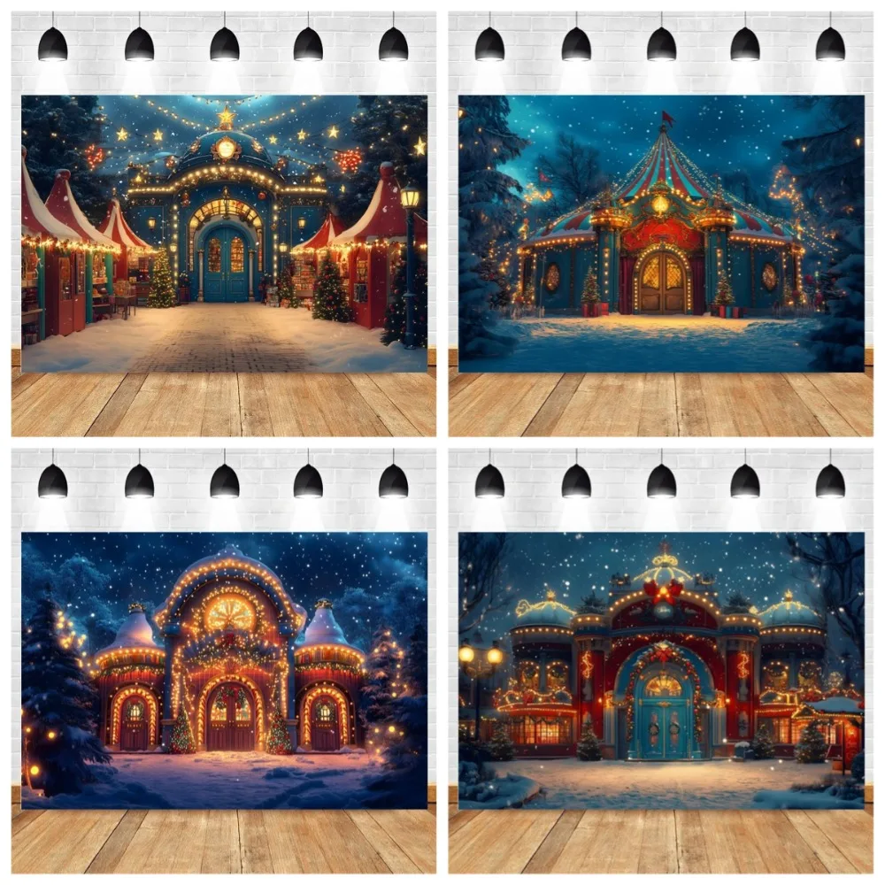 

Christmas Winter Forest Circus Banner Backdrop, Snow Tent Children's Birthday Party Family Festival Photography Studio Backdrop
