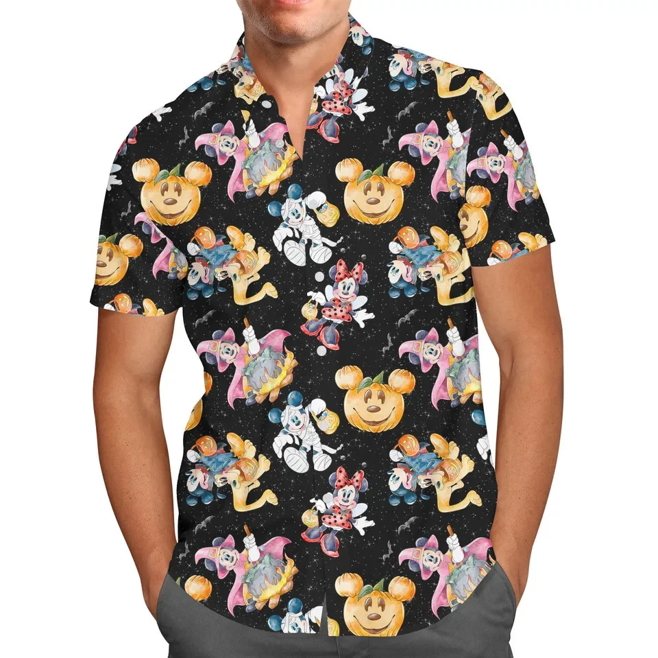 

2024 Disney Halloween Mickey and Minnie Fun Halloween Dress Up Hawaiian Men's Shirt