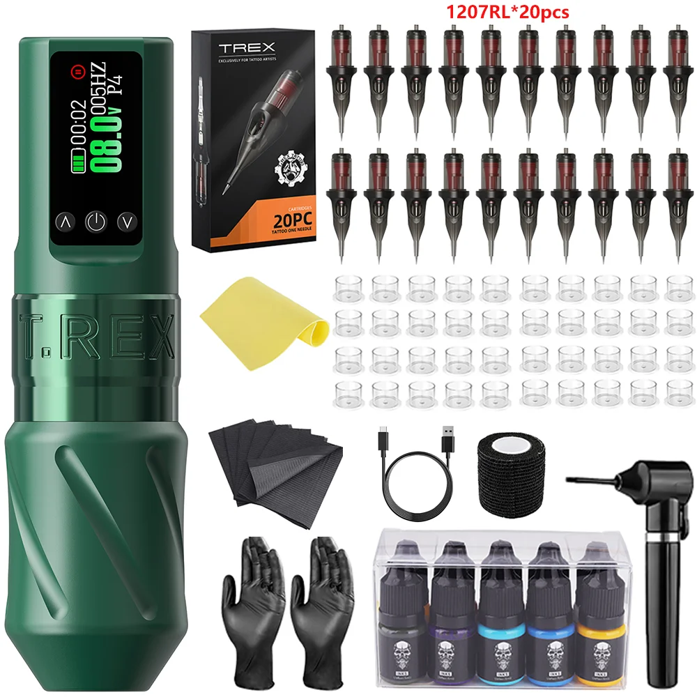 

Tattoo Kit T-rex New Cool Wireless Tattoo Pen Kit 3.5mm Travel Rotating Tattoo Pen Machine 1600mA Tattoo Power Tattoo Gun Kit