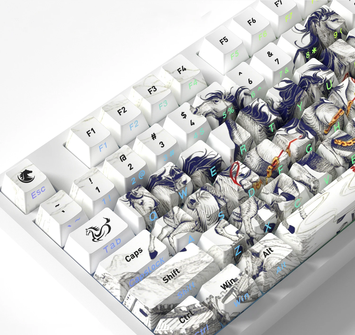 

128 Keys 8 Steeds Painting Theme Dye Sub PBT Keycap Side-lit Shine Through Keycaps Cherry Profile for MX Switch Gaming Keyboard