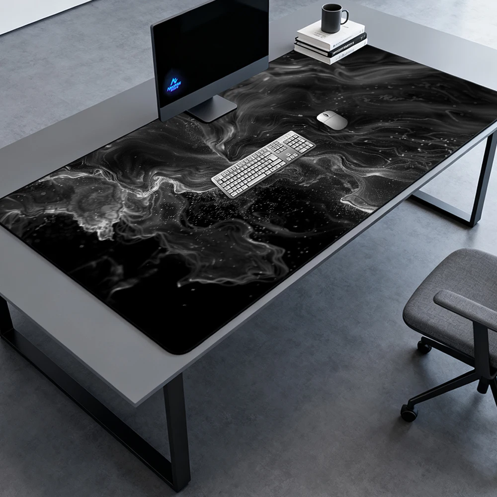 Monochrome Liquid Desk Mat Gaming Office 180x60 Abstract 140x60 Mousepad XXL Smooth White Nonslip Black Accessories XXXL