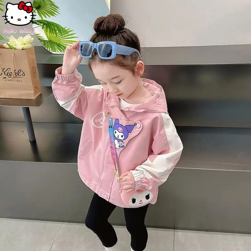 

Sanrio Girls Kuromi куртка с капюшоном весна и осень аниме новая куртка на молнии с героями мультфильмов Kawaii универсальная модная мягкая для кожи