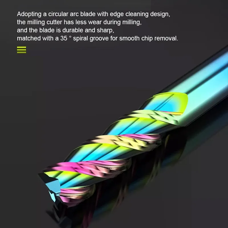 Azzkor ดอกกัดทังสเตนเหล็กคาร์ไบด์เคลือบสีสันสดใสแบบ3ขลุ่ยสำหรับเครื่องจักรอลูมิเนียมซีเอ็นซีเครื่องกัดร่องลึกสำหรับงานกัด