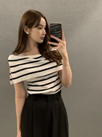 Summer Chic Design Svel Knitted Top Women's Faion Belted Stripe Vintage Retro Small Size Korean Sle Vest - Image 5
