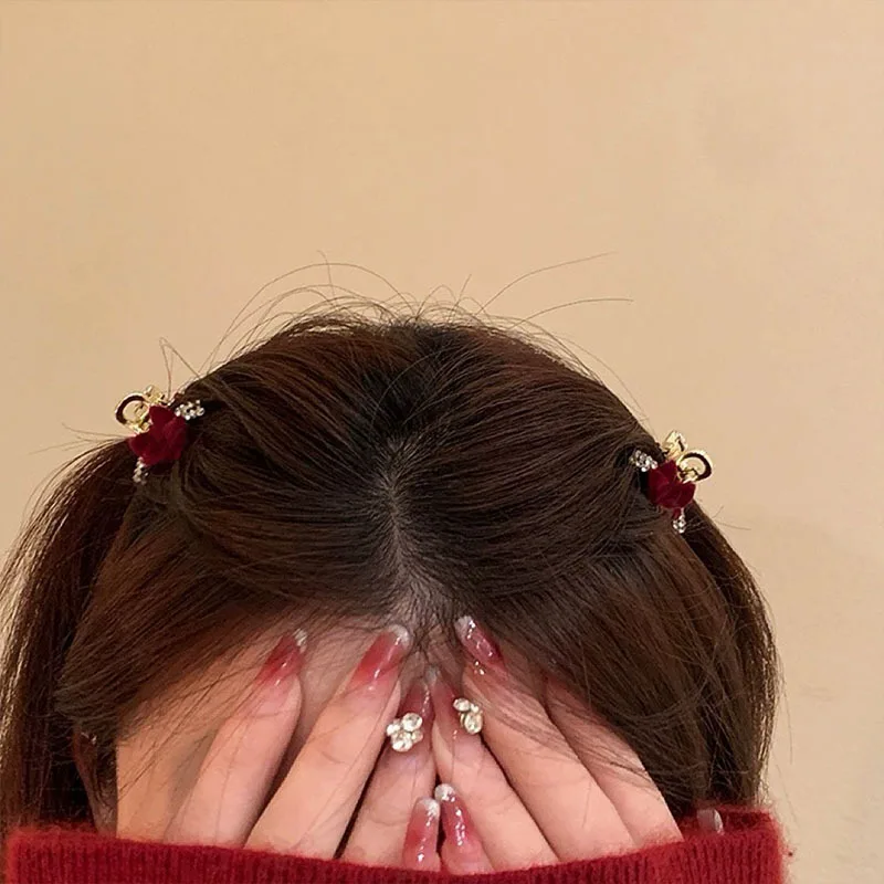 

Sweet Lovely Cherry Small Hair Claw Love Heart Alloy Small Grab Clip Women Girls Broken Hair Side Clip Bangs Hairpin Headwear