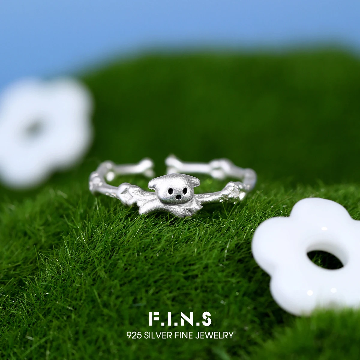 

F.I.N.S Original Puppy Bone S925 Sterling Silver Ring Minimalist Cartoon Cute Dog Open Adjustable Finger Fine Jewelry Gifts