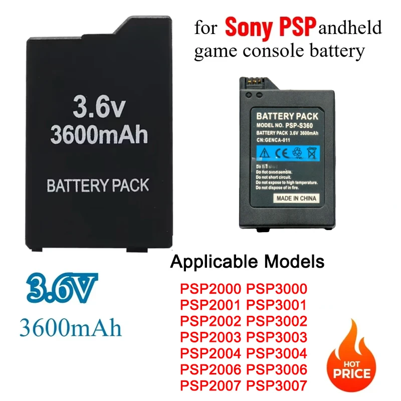 Batteria incorporata da 3,6 V 3600 mAh per Sony PS Lite PSP 2th PSP-2000 PSP-3000 PSP-3004 Console da gioco Batterie host ricaricabili