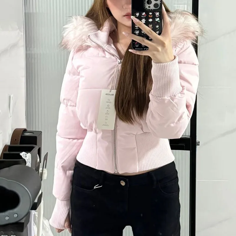 Fashion Fur Collar Hooded Cotton Coats Women Winter Thicken Warm Short Cotton-Padded Jacket Streetwear Slim Tight-Waist Parkas