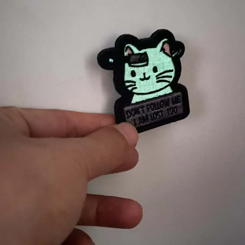 Luminous Ghost Cat,Cartoon Fabric Stickers Embroidery Hook and Loop Patches Glow in Dark Tactical Badge For Backpack,Clothing