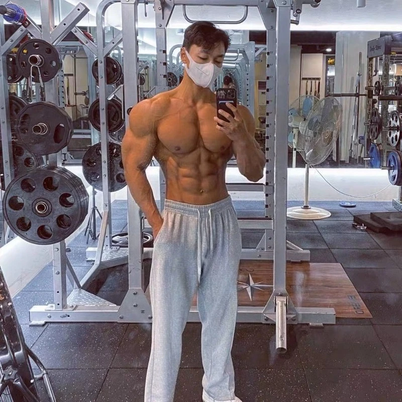 

Мужские длинные спортивные брюки для фитнеса с прямыми штанинами, осенне-зимние тренировочные свободные брюки, спортивные штаны для американской тяжелой атлетики High Street