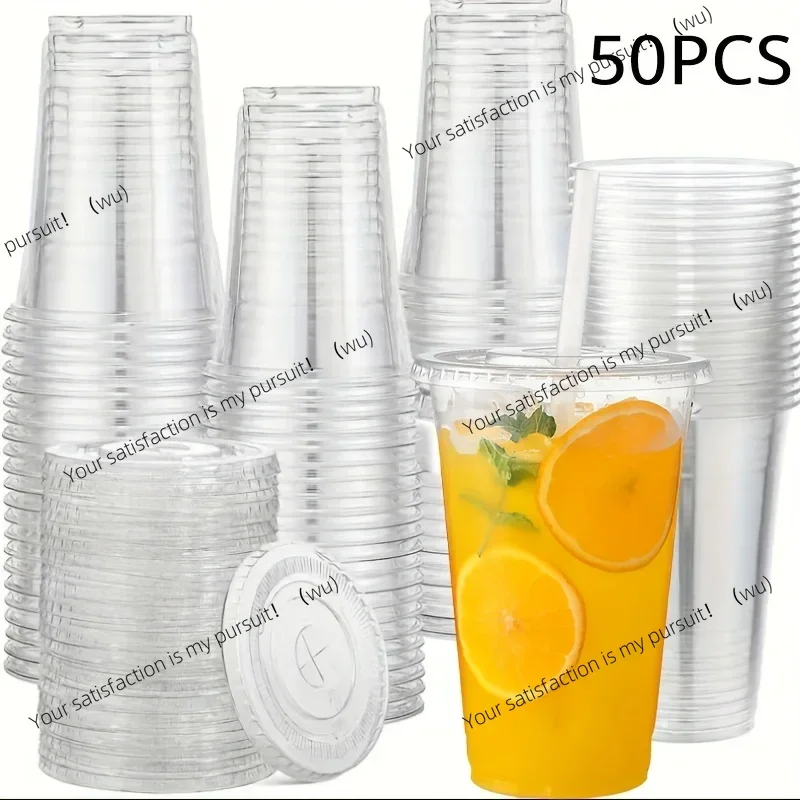 

50Sets 12/16/20OZ Plastic Cups With Lids Clear Disposable Cups For Parties Iced Coffee Smoothie Milkshake Cold Drinks