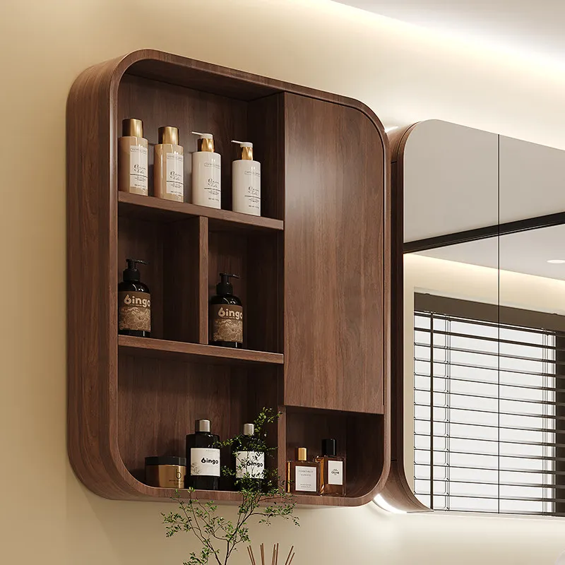 

YFY sideboard locker wall-mounted solid wood arc walnut color separate mirror cabinet toilet top storage cabinet