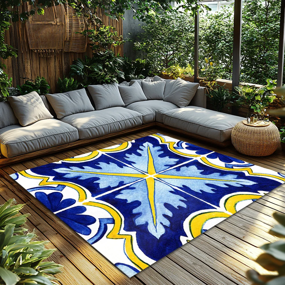 Mediterranean Blue Pattern Doormat Indoor Outdoor Washable Non Slip Floor Mat Home Decor Area Rug Kitchen Entrance Decor
