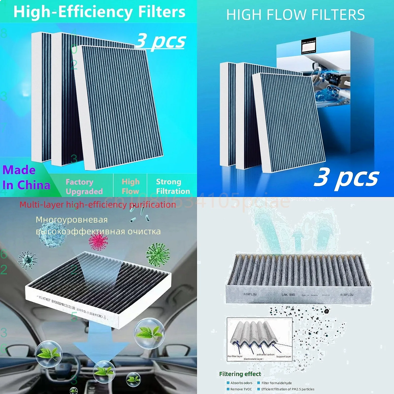 3 Pcs AC Air Conditioner Filter For Saic Chevrolet Trailblazer Tracker Blazer Cavalier Cabin High Flow