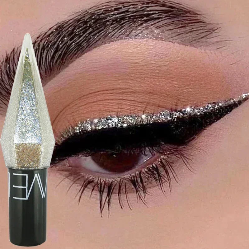 Diamentowe błyszczące eyelinery cień do powiek wodoodporny srebrny różowy złoty kolor brokatowe cekiny Eyeliner cień do powiek makijaż kosmetyki kosmetyczne