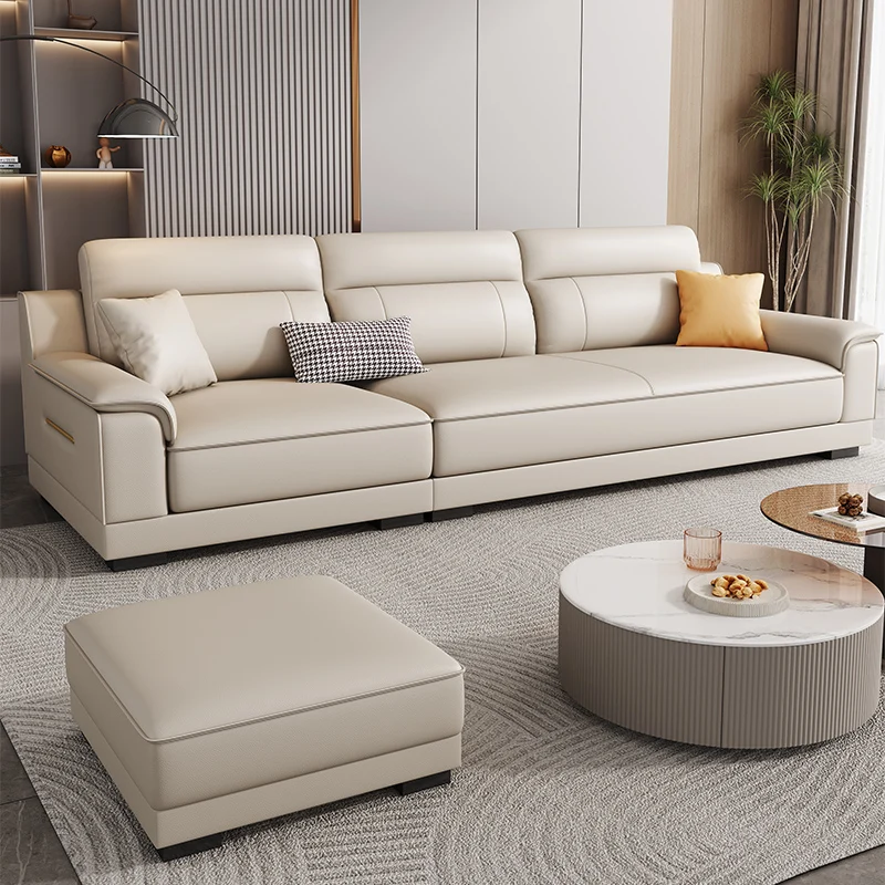 Japandi Beige Living Room Sofas Leather Design Wooden Luxury Lounges Sofas Daybed Modern Nordic Divano Letto Home Furniture