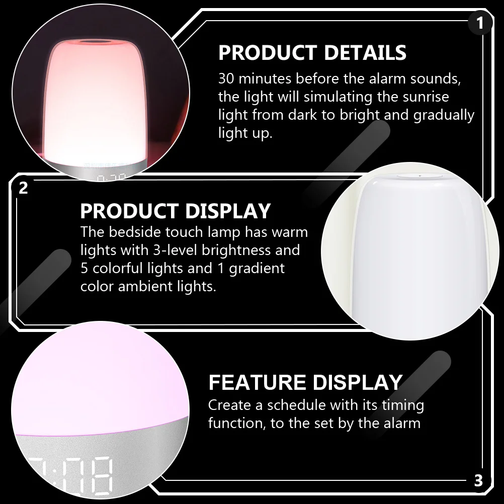 

Wake Up Night Light Touch Night Lamp Timing Alarm Bedside Lamp LED Light 7 Modes Snooze Sunrise Brightness Alarm Clock