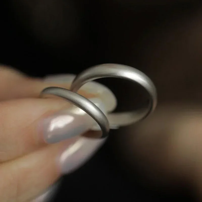 

Real 925 Sterling Silver Minimalist Frosted Round Rings for Lovers' Trendy Adjustable Fine Jewelry Geometric Accessories