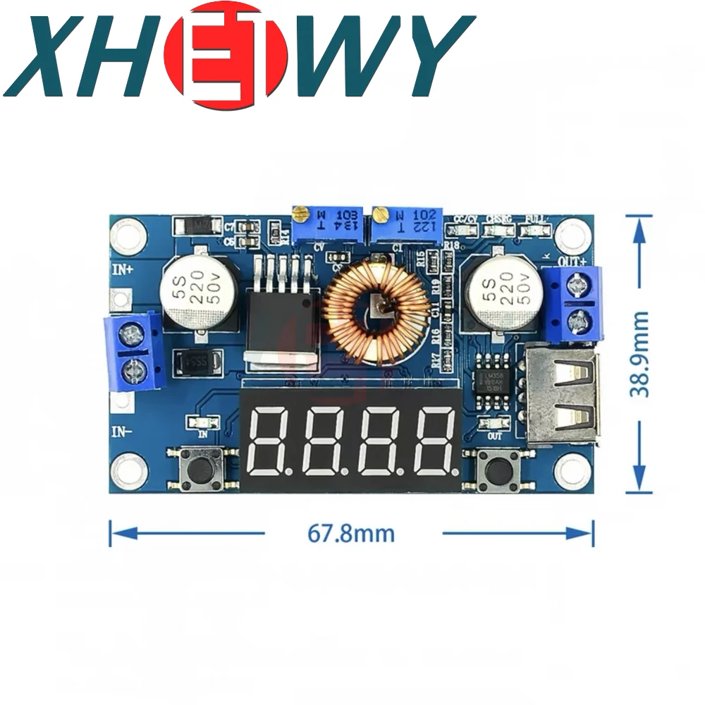 Módulo regulador de tensão ajustável, módulo Buck com display voltímetro, XL4015, 75W, DC para DC, 5A