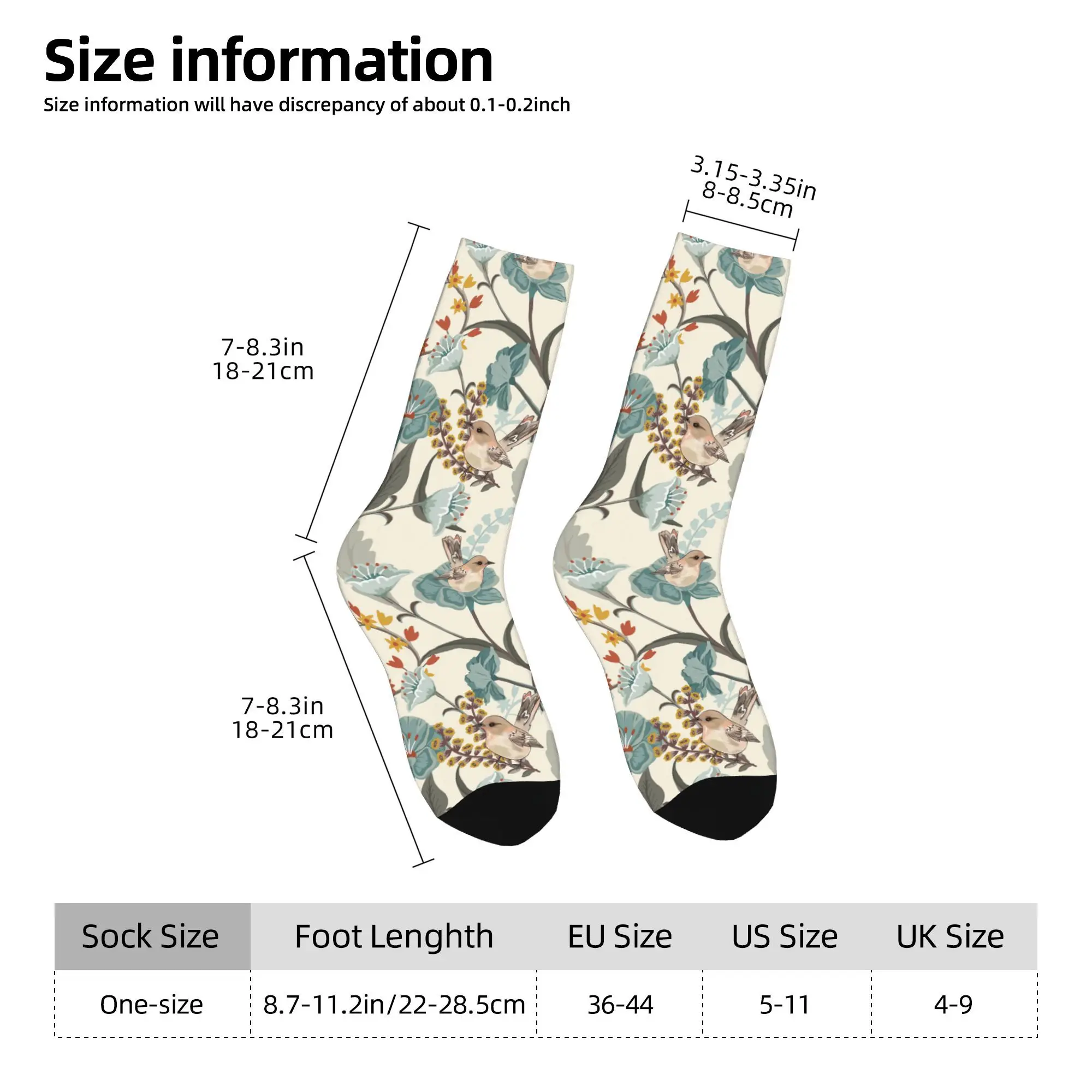 1pc Cute Bird and Beautiful Blossom Pattern Printed Men's Socks  Novelty Hip Hop Harajuku Pattern Crew Sock Casual Gift