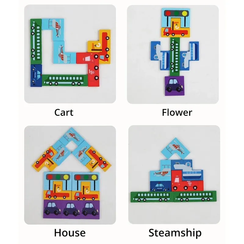 Wooden Building Blocks Cars Traffic Game Puzzle Intelligence Brain Teasers Logic Game Early Educational Block Training Learning