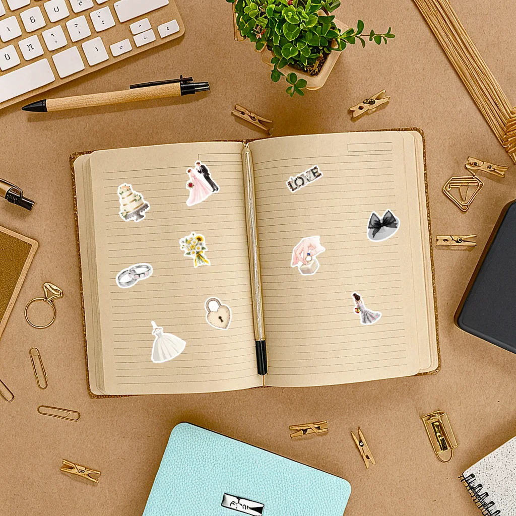 สติกเกอร์แต่งงานโรแมนติก 35 ชิ้น สติกเกอร์โรแมนติกน่ารัก สติกเกอร์แต่งงานสำหรับตกแต่งกีตาร์ สเก็ตบอร์ด แล็ปท็อป กระเป๋าเดินทาง DIY