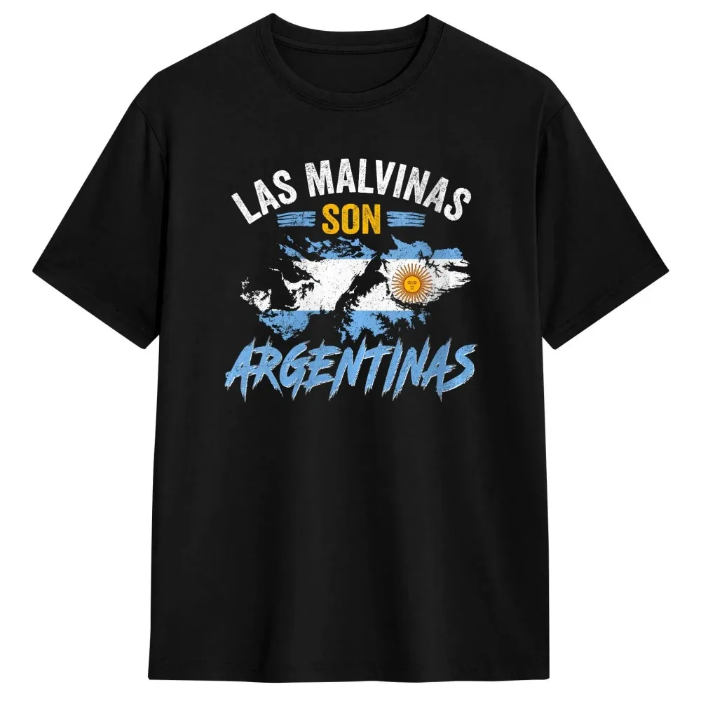 Las Malvinas Son Argentinas Argentina Flag Map Print Polyester T-shirt Men Vintage Patriotic Casual Short Sleeve Tee