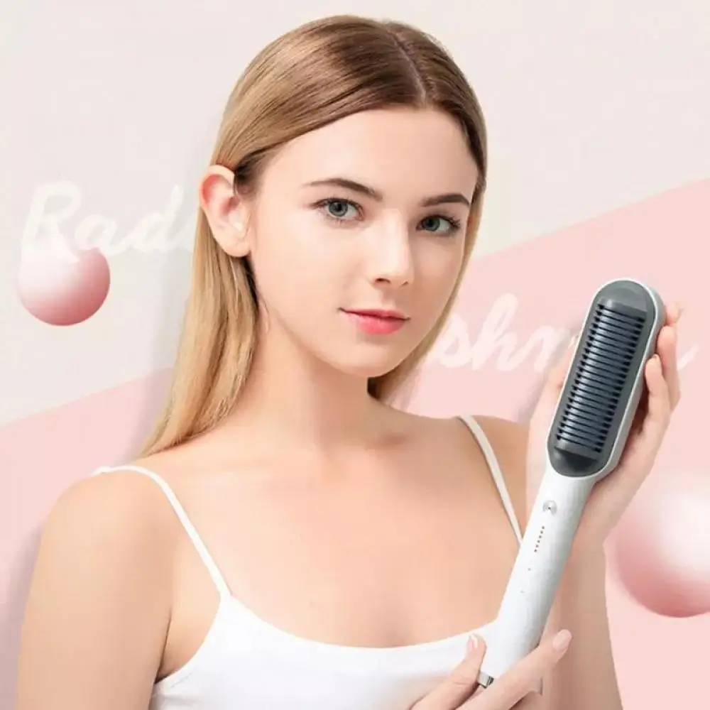 Hair Straightener Brush Multifunctional Curler Brush Ceramic Electric Heat Comb Brush Fast Heating Curler Straightener Comb Tool