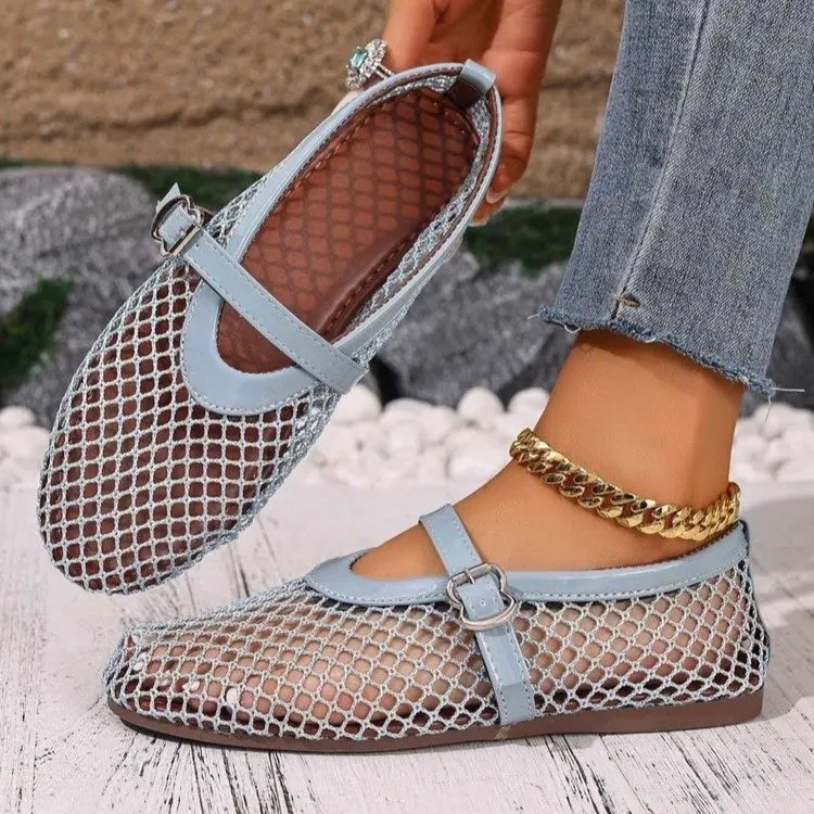 Women Mesh Ballet Flats Fishnet Ballerina Flats Comfortable Round Toe Ballet Shoes Breathable Casual Walking Shoes Zapatos Mujer view 4