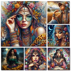 Gypsy pretty Feather Woman diamond painting new 2025 Full Square Round Mosaic Diy Jewelry cross stitch Lady portrait Home decor