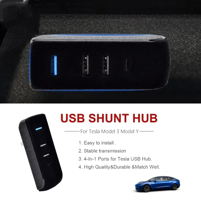 Docking Station For Tesla Model 3 Y Glove Box USB Hub Expansion Dock Fast Charging Spiliter Upgrade Data Transfer Adapter