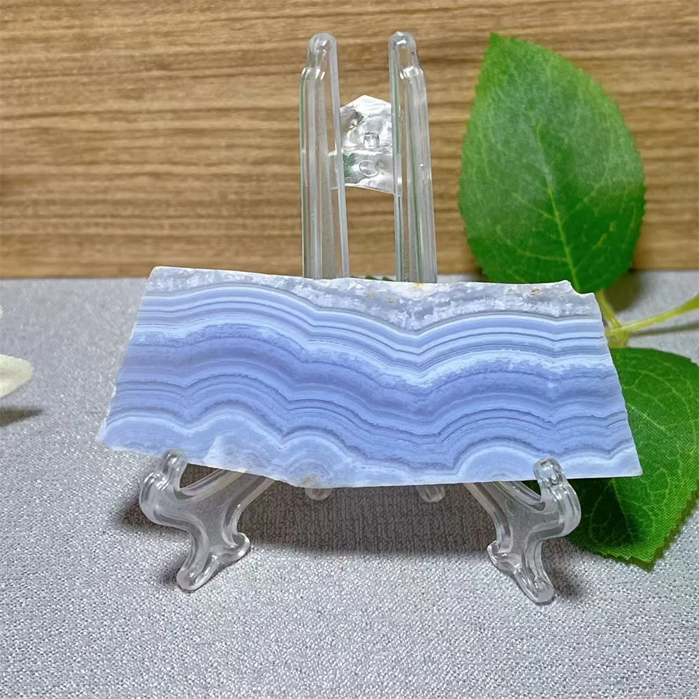 

Blue Lace Agate Slab Slice Stone Quartz Crystal Natural Healing Mineral Specimen Reiki Carving Home Decoration Gift Energy+Stand
