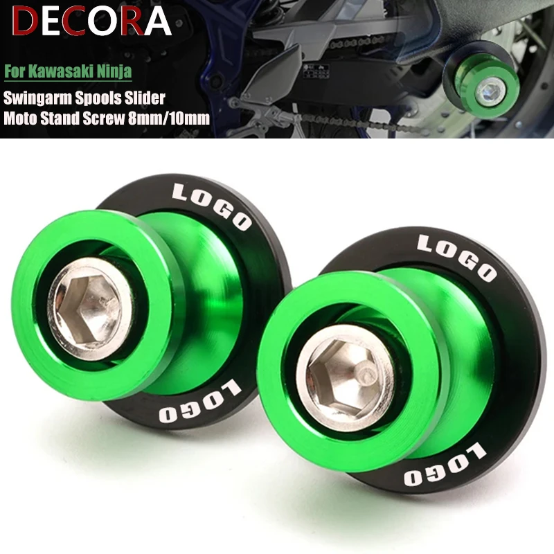 For Kawasaki Ninja ZX6R ZX636 250SL 250 300 400 650 1000SX Motorcycle Swingarm Spools Rear Stands Screw Sliders M8 M10