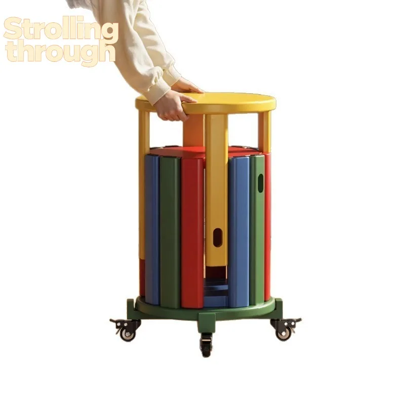 

Solid wood stool can be stacked round stool household stacked music spare dining table bench four-in-one combination wooden