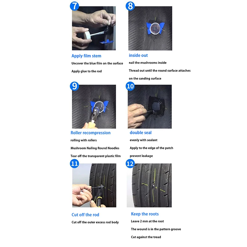 24Pcs Pneumatic Mushroom Nail Film Car Tyre Cold Patch Film Rubber Stitching Machine Tire Wheel Repair Kit Integral Plug