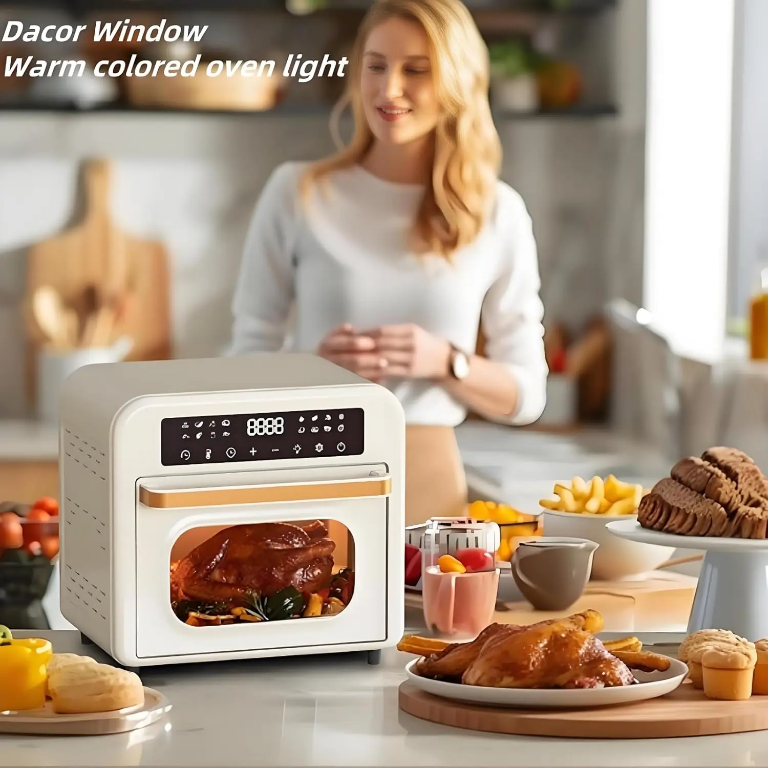 เครื่องย่างเตาอบหม้อทอด Air fryer 1300W 16เมนูอัจฉริยะ7 in 1เครื่องย่างเตาอบหม้อทอด Air fryer อเนกประสงค์ขนาดใหญ่