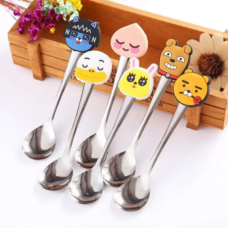 Cute Spoon Creative Cartoon Stainless Steel Tableware Small Spoon PVC Spoon Tea Coffee Stirring Spoon Tableware Kitchen Tool