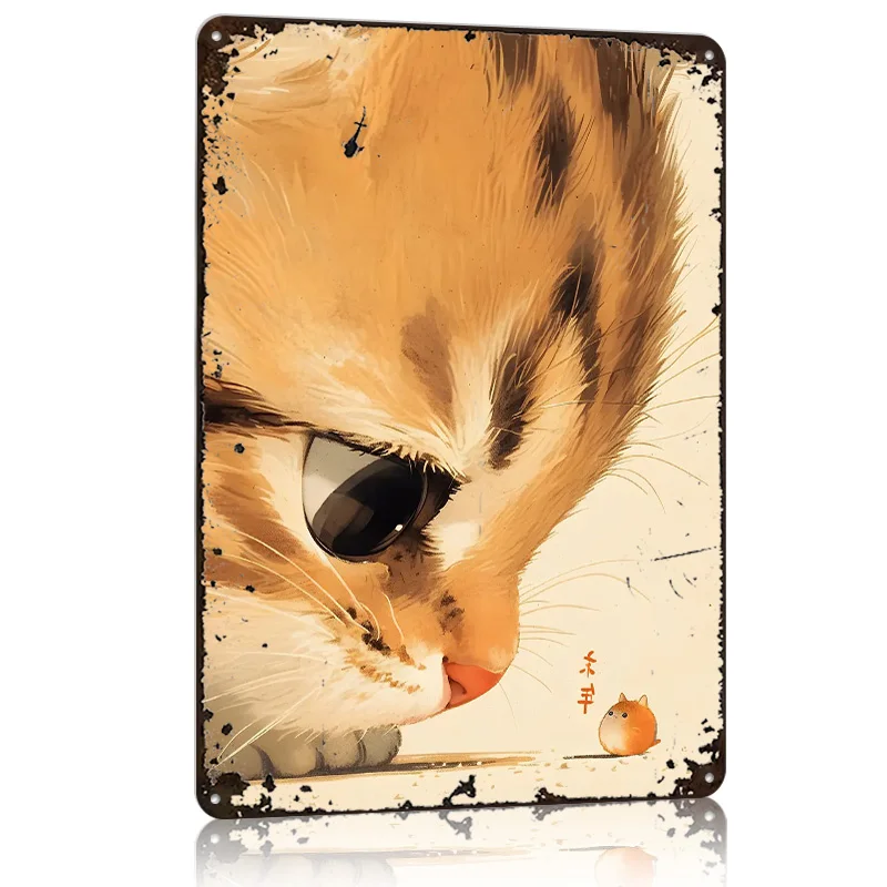 Orange Cat Hamster Metal Poster Tin Sign Wall Art Home Decorations Customizable Metal Signs for Home Decoration Room Decor Items
