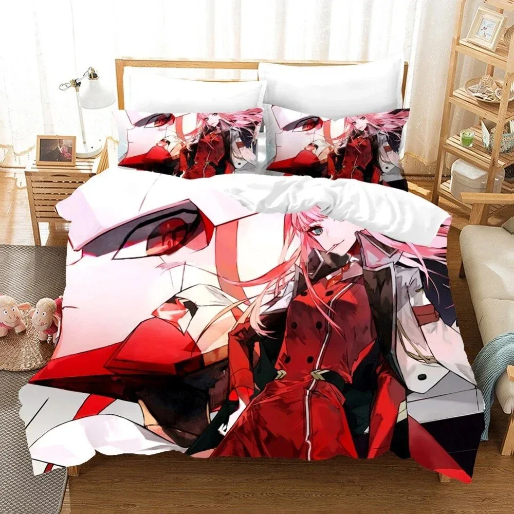 Anime Darling in the Franxx 02 Zero Two Duvet Cover Bedding Set Double Twin Full Queen King Adult Kids Bedclothes Quilt Cover