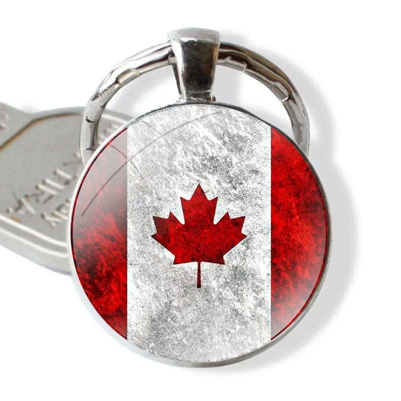 25mm Glass Cabohcon Keychain Key Rings for Women Men Jewelry Gift Retro Style Canada Maple leaf