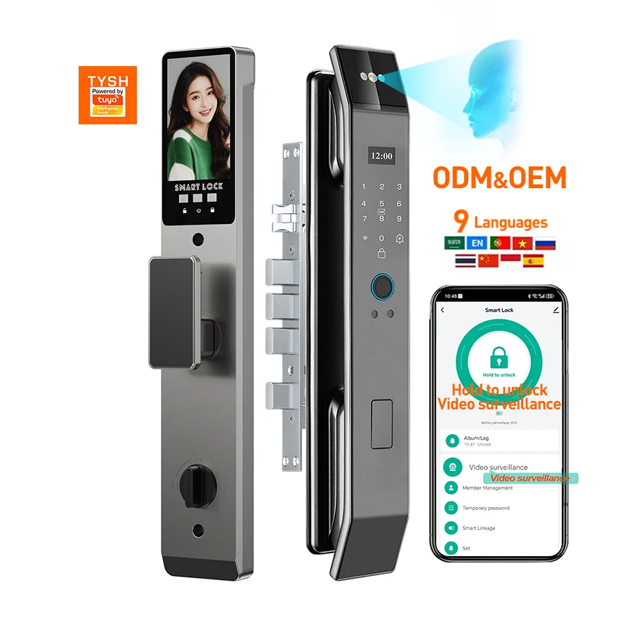 

STLF 3D Smart Digital Lock Fingerprint Face Recognition WiFi Control Via Tuya APP Wood Keypad Intelligent Home Lock Screen