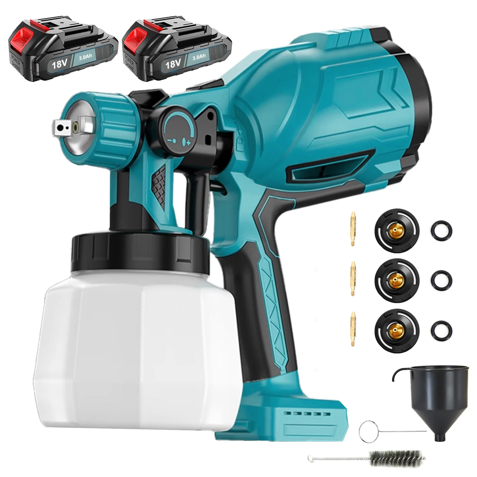 1000ML Cordless Paint Sprayer, Brushless Paint Gun with 2pcs 3.0Ah Battery & 4 Nozzles, HVLP Paint Gun for Furniture Cabinets