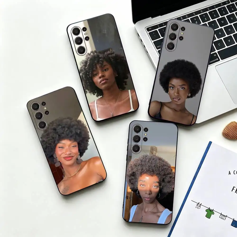 Black Girl A-Afro Phone Case For Samsung S26,S24,S21,S22,Plus S23,S30,Ultra,S20,Fe,Black Soft Silicone