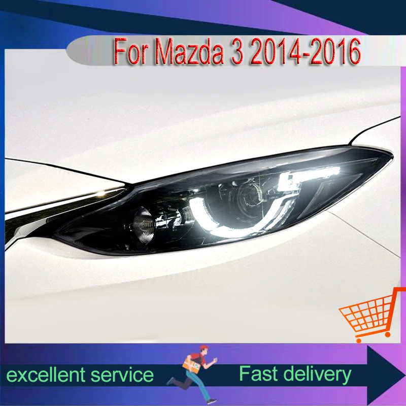 Car Front Lamp Styling for Axela Mazda 3 Mazda3 2014-2016 Head Lights Spoon Version Projector Lens Bi Xenon Headlight Accessory