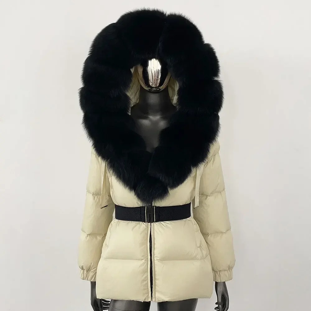 

Puffer Jacket Women Winter Fashion Real Fox Fur Coat Hooded Thick Warm White Duck Down Coat Female Waterproof Parka Fur Jacket